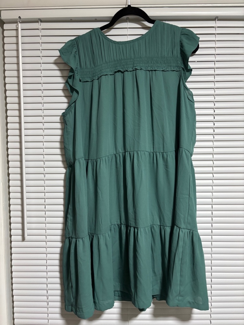LOFT Teal Tiered Mini Dress with Ruffle Cap Sleeves